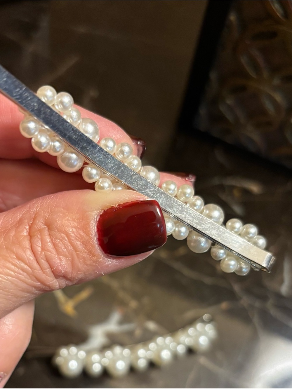 Pearl Cluster Hair Clips - Pearl Barrette Set - Picture 2 of 2